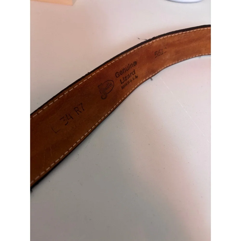 Justin Belt Women 34 Brown Good Genuine Lizard Western Floral‎ Engraved Buckle